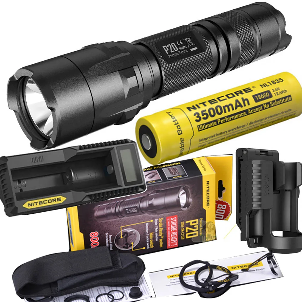 NITECORE P20 фонарик CREE XM-L2(U2) светодиодный Макс. 800 лм луч двойной переключатель задний светодиодный фонарь для спорта на открытом воздухе+ NITECORE NTH30B