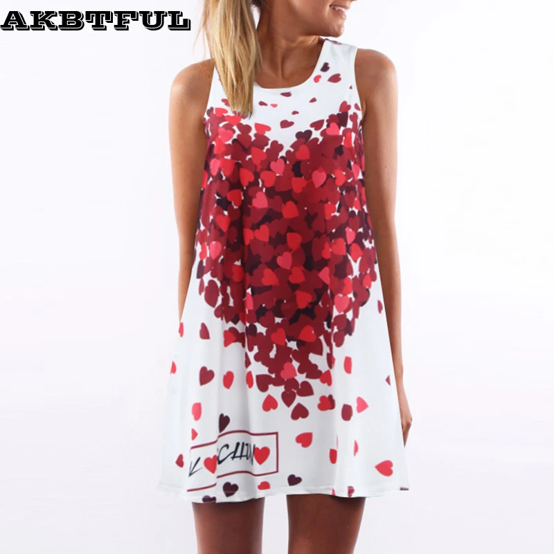 sundress high quality ladies Print Heart dress tops tank dress luxury