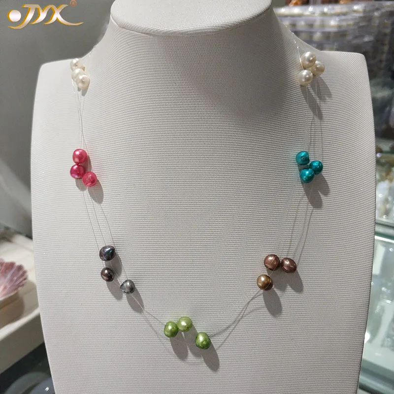 

JYX Natural Colorful Babysbreath pearl necklace three strands style for women 18.5