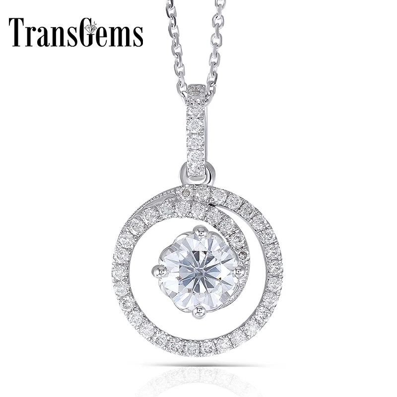 

Transgem Solid 14K White Gold 585 6.5MM 1 Carat F Color Moissanite Halo Pendant Necklace for Women Wedding Gift