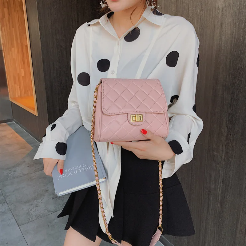 

Crossbody Bag Girls Ins Female Small Chain Bag 2019 New Shoulder Plaid Handbag PU Flap Fashion Totes Women's Solid Messenger Bag