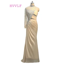 Шампанское знаменитости платья Русалка одно плечо с длинным рукавом шифон кристаллы Длинные вечерние платья красный ковер платья