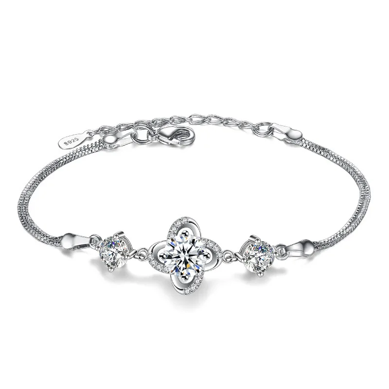 100% стерлингового серебра 925 цветок розы Блестящий Кристалл ladies'bracelets ювелирных не исчезают браслет оптовая продажа женские