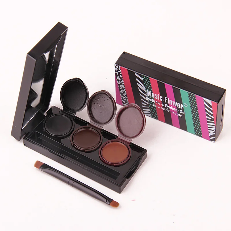 

One Box of Three-color Eyeliner Eyebrow Cream Black Coffee and Crimson Beauty Make Up Cosmetics Palette Eye Shadow Waterproof