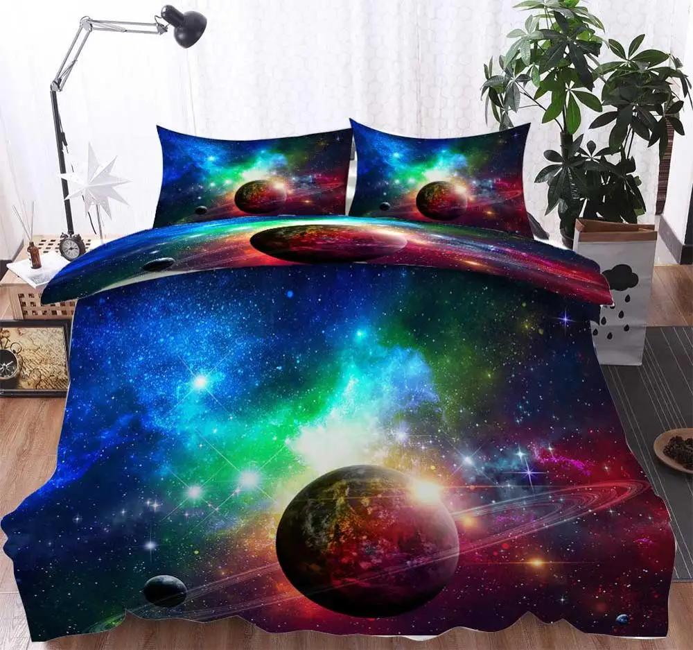 

3D color fantasy universe Bedding Quilt Cover Duvet Cover Set Pillowcase Microfiber Soft Comforter Bedroom Single Queen King