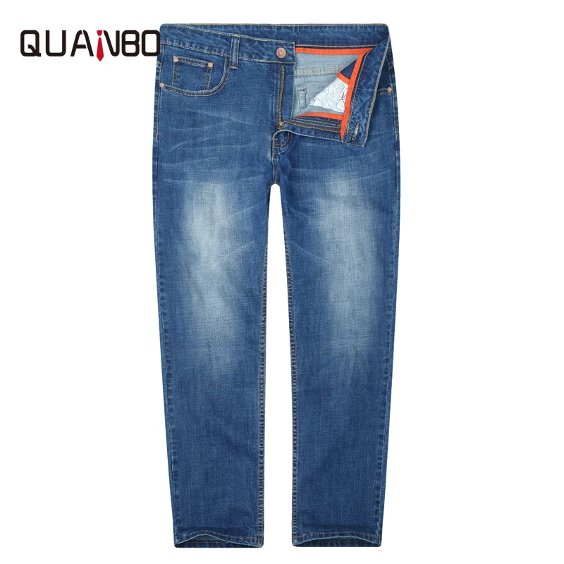 QUANBO Washed Thin Jeans Men's Plus size Loose Elastic Jeans High Quality 2019 Spring Summer New Casual Denim Trousers 46 48 QUANBO Washed Thin Jeans Men's Plus size Loose Elastic Jeans High Quality 2019 Spring Summer New Casual Denim Trousers 46 48