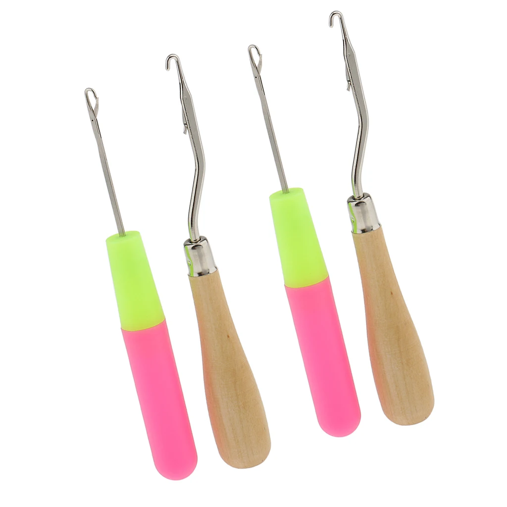 4Pcs Hair Extension Needle Crochet Hook Braid Tie Weaving Knitting Wig Tools