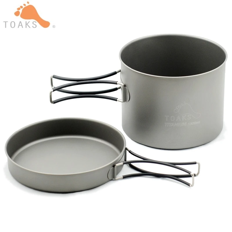 

2in1 TOAKS Titanium Cookware Set Cooking Pots and Pans Kitchen Tools with Folded Handle Can be Used as Water Cups Bowl CKW-1350