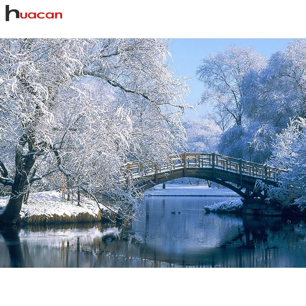 

Huacan Full Square Diamond Painting Winter DIY Diamond Embroidery Landscape Mosaic Snow Picture Of Rhinestone Home Decor