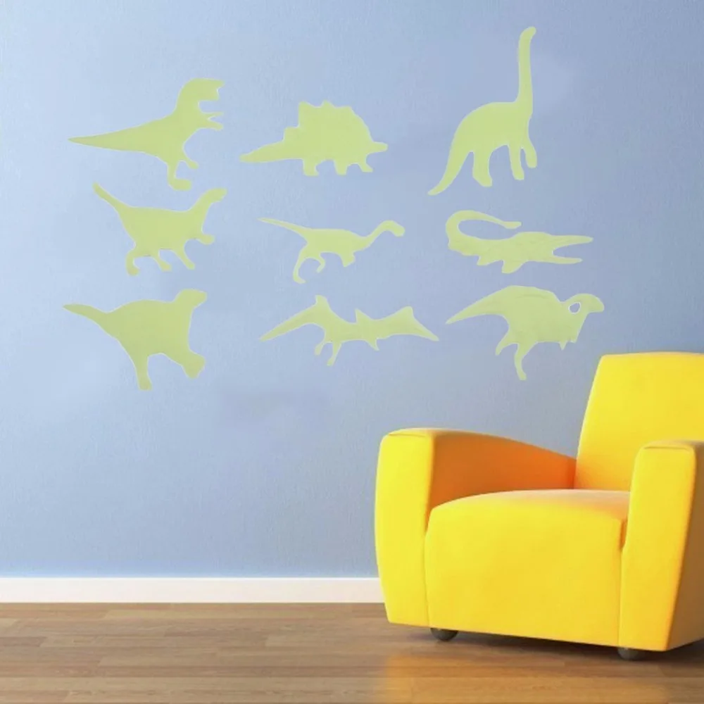 2017 9 قطعة/المجموعة DIY نيون لعب الوهج في الظلام الجدار السقف ستيكر للثلاجة ديناصور الحيوان نمط الأطفال غرفة نوم الديكور