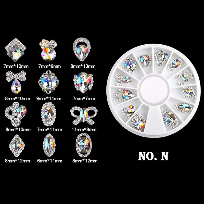 

6 Styles Colorful AB Rhinestone Nail Art Decoration Heart Bow Tie Triangle Design Beauty DIY Nail Art Decorations LRV