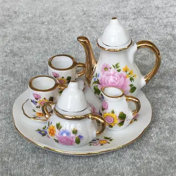 

Best Sale 6 pieces Porcelain tea set Dollhouse foods cup 1:6 Miniature Tea Cup Set Dollhouse Accessories Ceramic Tea Cup Set