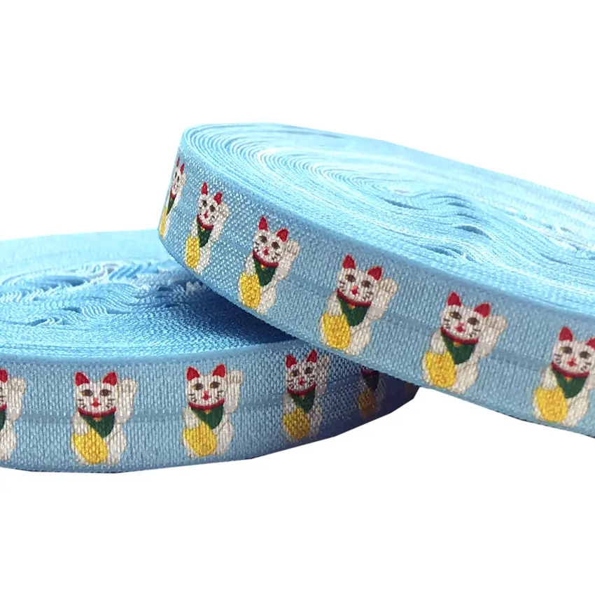 

Cartoon Lucky Wealth Cats Print Fold Over Elastic FOE Webbing DIY Home Decoration gift packing Sewing accessoies 15mm 10Yard