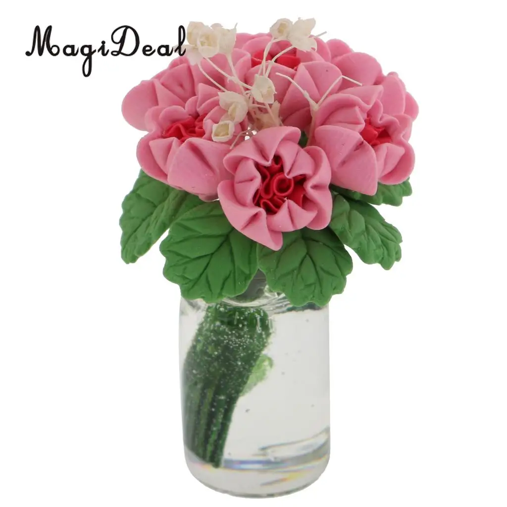 MagiDeal 1Pc 1:12 Scale Plastic Dollhouse Miniature Flower in Vase Fairy Garden Acce for House Living Room Office Desk Decor