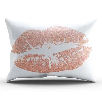 

White Rose Gold Glitter Effect Lips Customizable Cushion Decorative Rectangle 20x30 inch Lumbar Size Throw Pillow Cover Case
