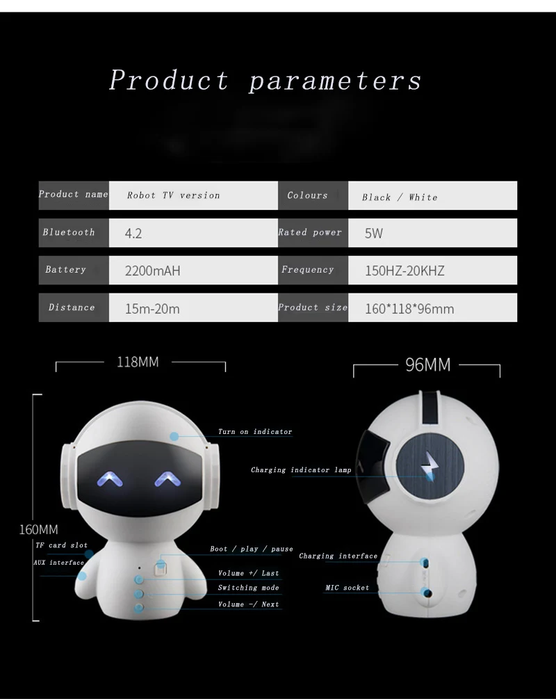 Bluetooth колонки умный робот стиль HD MIC Поддержка TF карты стерео объемный звук мобильный мощность для телефона английский голосовые подсказки