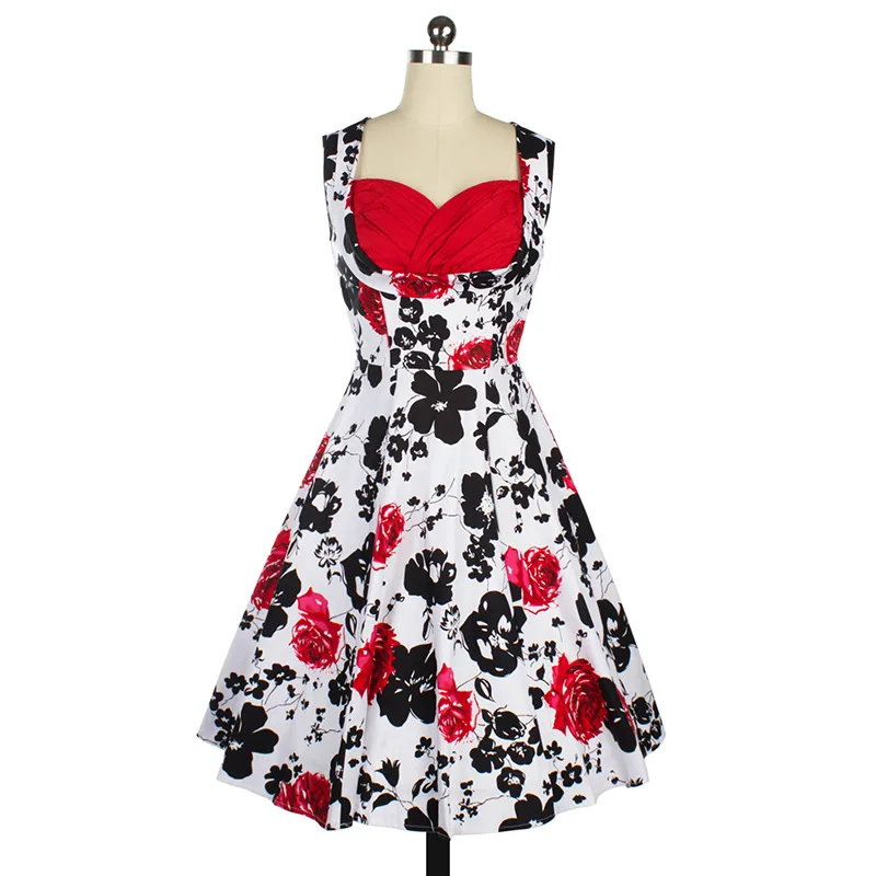 Sleeveless Audrey Hepburn 50s Rockabilly Dress Floral Print Housewife