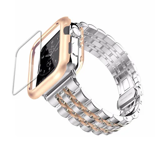 case+Strap For Apple Watch band 42mm 38mm apple watch 4 3 5 iwatch band correa Stainless Steel pulseira Butterfly watchband