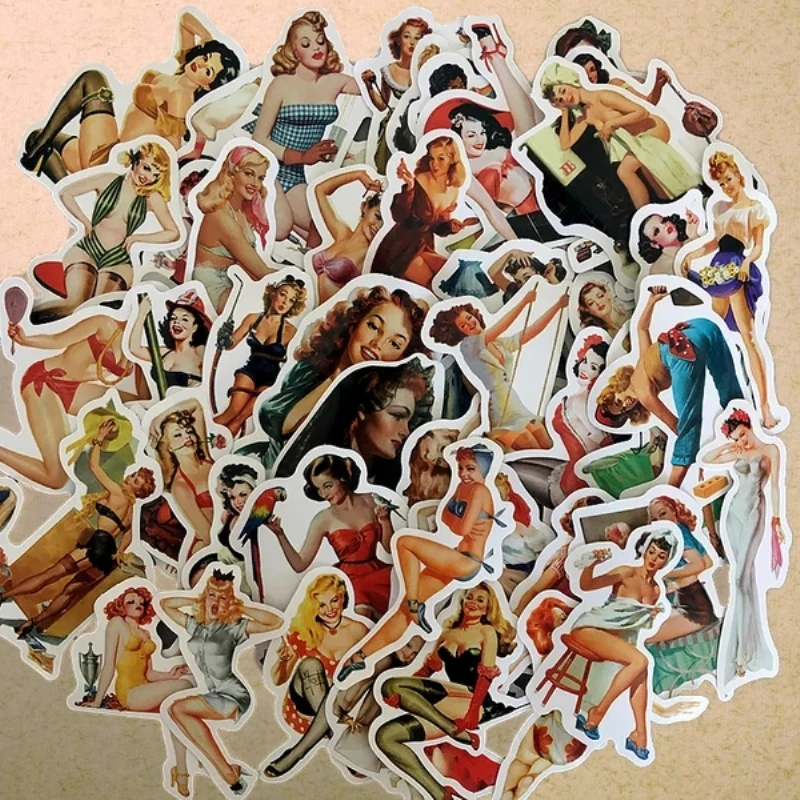 

50pcs/Set Retro Sexy Beauty Girls Stickers For Travel Case Fridge Skateboard Motorcycle Bicycle Car Decal Toy Sticker Waterproof
