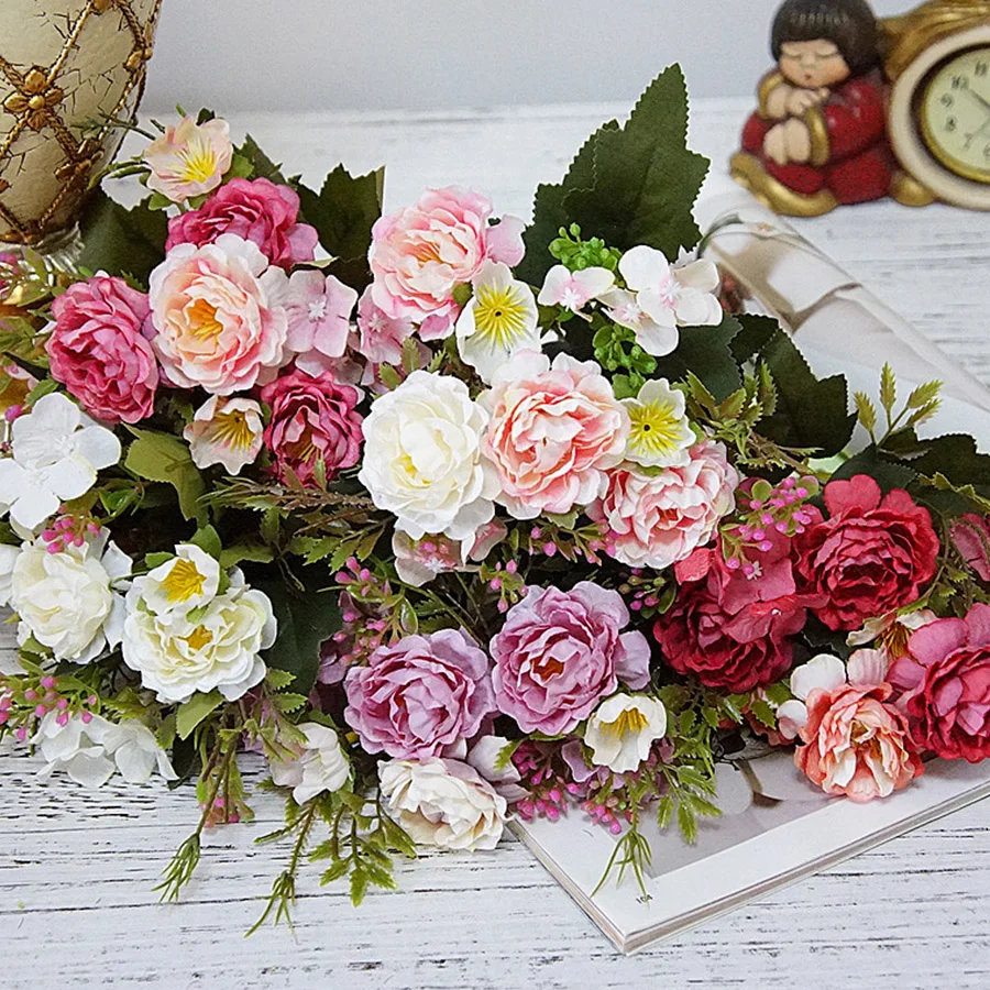 Искусственные цветы розы шелковые цветы букет маленький Пион Искусственные цветы Свадебные украшения для дома DIY День святого Валентина