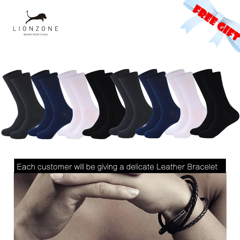 LIONZONE 8 пар/лот фирменные мужские носки Длинные EUR41-47 мягкий теплый джентльмен платье в деловом стиле бамбука Носки без запаха + Бесплатный