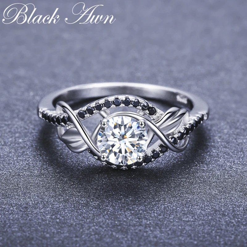 [Черный AWN] 3,5 г натуральная 925 пробы серебряные ювелирные изделия черный и белый камень свадебные кольца для женщин C307
