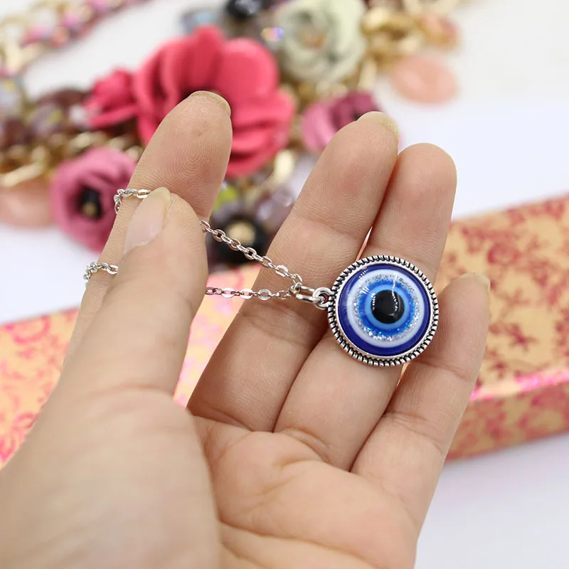 18 мм простой: золото, серебро, злой ожерелье глаза, смола, голубые глаза, колье, ожерелье, турецкий счастливый символ, глаза, шарм, ювелирные изделия, аксессуары