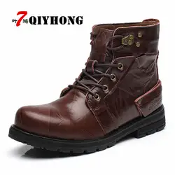 Qiyhong/Водонепроницаемый Теплые зимние ботинки Для мужчин корова Разделение Кожаные Мотоциклетные Модные ботильоны с высокой мужской