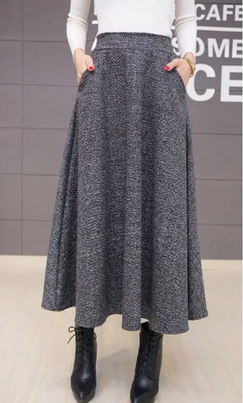 Шерстяная осенне-зимняя шерстяная юбка средней длины размера плюс, Женская длинная Плиссированная Юбка-пачка с высокой талией Saias WQ2
