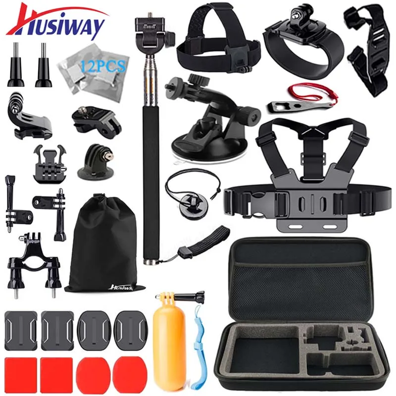 Husiway Accessories Kit for Gopro Hero 5 Session Sport Action Camera Xiaomi Yi 4K Sony Accessory Bundle Most Complete Set with EVA Carry Case for Go pro 4 Campark Xiaoyi Hero 7 6 Black