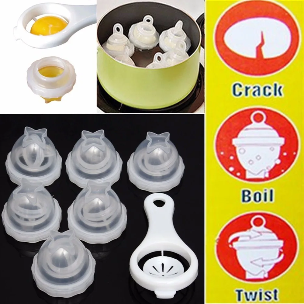 

1Set 6 Pieces Cooking Hard Boil Eggs Without Shells With 1 Piece Eggs Separator Eggs Steamer Cooker Hot Selling ZX012