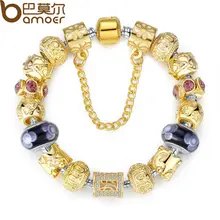 Bamoer Gold Plated Charm Bracelet & Bangle for Women With High Quality Multicolor Murano Glass Beads DIY Birthday Gift PA1811