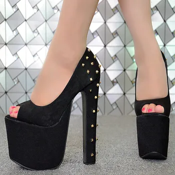 

Spring New 16CM high-heeled Fish Mouth Single Shoes Fashion Rivets thick-soled high-heeled Nightclub Sexy Women Shoes