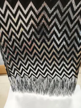 

High quality African lace white gold sequins embroidery high quality French gauze lace sequence lace fabric with tassels