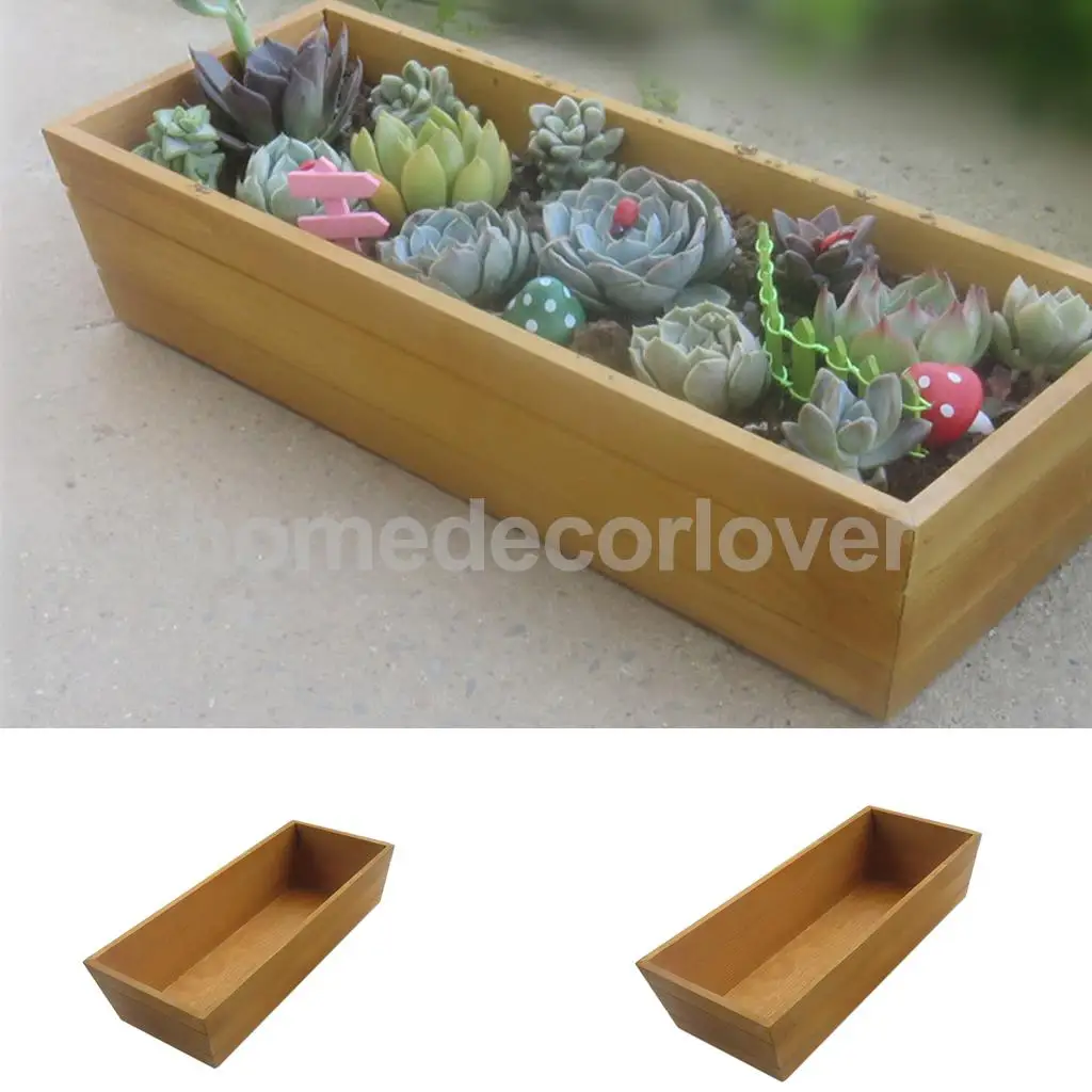 Wooden Succulent Plant Flower Bed Pot Through Box Garden Planter 34cm/35.5cm