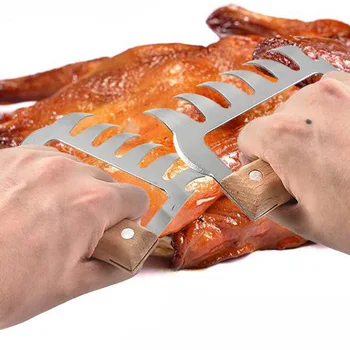 

2PCS/LOT Meat Divider Tools Stainless Steel Bear Claw Multi-function Tearing Wooden Handle Meat Divided Barbecue Kitchen Tools
