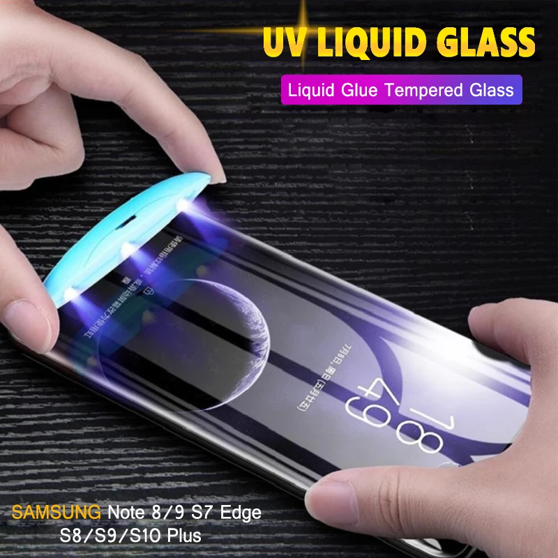 

5D UV Liquid Curved Screen Protector Full Glue Tempered Glass For Samsung S7 S8 S9 10 Plus Note 8 9 Cover Screen Film Protection