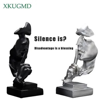 

Home Resin Abstract Sculpture Decoration Living Room Silence Is Gold Mask Office Handmade Art Decorations