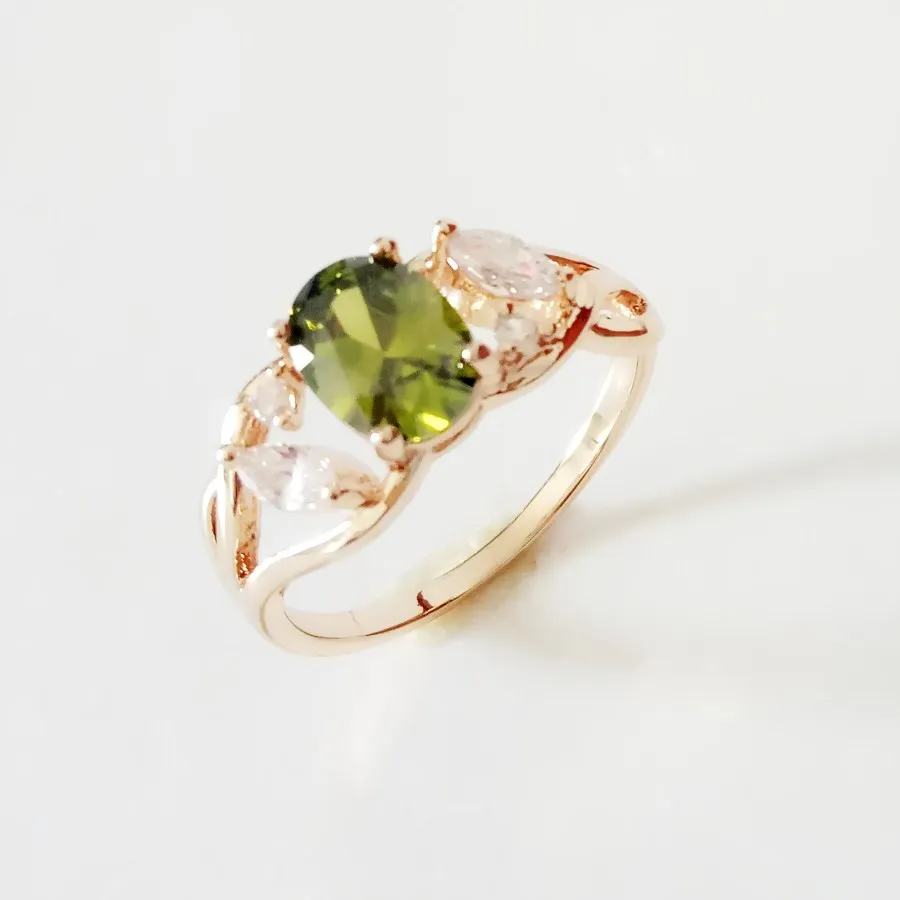 

New Arrival Women Rings 585 Rose Gold Color Ring Engagement Jewelry New Top Fashion Green Cubic Zircon Women Wedding Ring