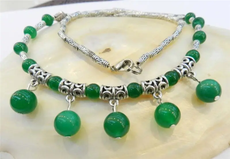 

LOVELY ROUND Stone BEADS PENDANTS & TIBET SILVER NECKLACE 18"