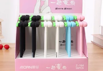 

korea lovely Microphone gel ink pen cartoon stationery prize kawaii student learning writing pen black neutral pen 36pc/lot