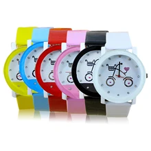Hot Sales Lady Women Girls Wrist Watch Fashion Bicycle Pattern Faux Leather Strap Belt Quartz Cute Watches New Design 5D7Q 6YKP