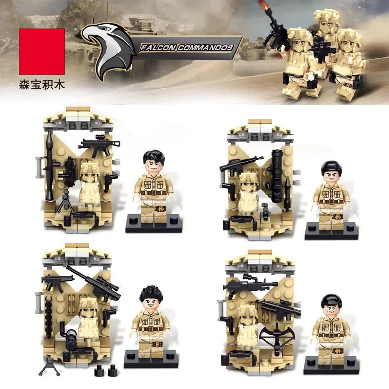 

2017 Military army special forces Falcon Commando minifigrures weapons arsenal hangar building block Compatible with legod toys