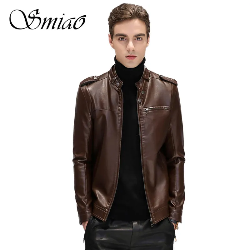 Smiao Faux Leather Coat Autumn Men Jacket Winter PU