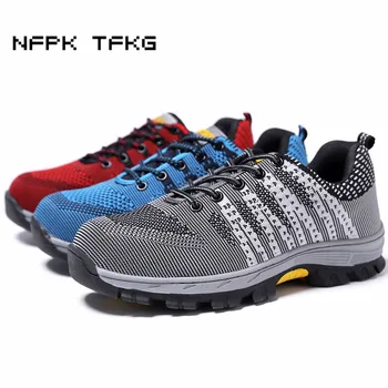 

mens plus size breathable mesh steel toe cover working safety summer shoes platform tooling security boots protective footwear