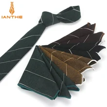 Мужские полосатые носовые платки галстук набор Модный повседневный хлопок тонкий 6 см галстуки свадебные костюмы карман квадратный узкий галстук наборы Hankies