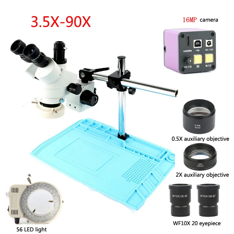 16MP микроскоп промышленный цифровой фотоаппарат assist 0.5X 2X объектив 3.5X 90X