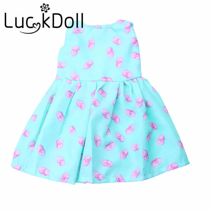 Платье трапеция LUCKDOLL с синим принтом для куклы 43 см или 18 дюймов аксессуары