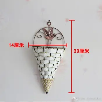 

vintage big flower Storage Holder Creative Potted plants Willow weaving House Decor Sundries ox horn wall hanging Decoration 201