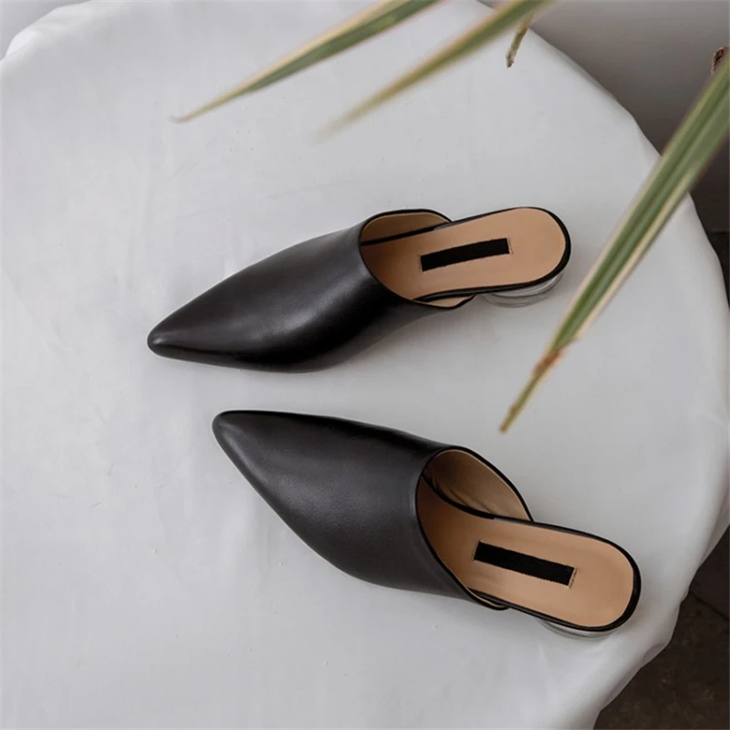 MSSTOR Leather White Ladies Slippers Elegant Summer Outside Pointed Toe Crystal Heels Strange Style High Heels Women Slippers MSSTOR Leather White Ladies Slippers Elegant Summer Outside Pointed Toe Crystal Heels Strange Style High Heels Women Slippers